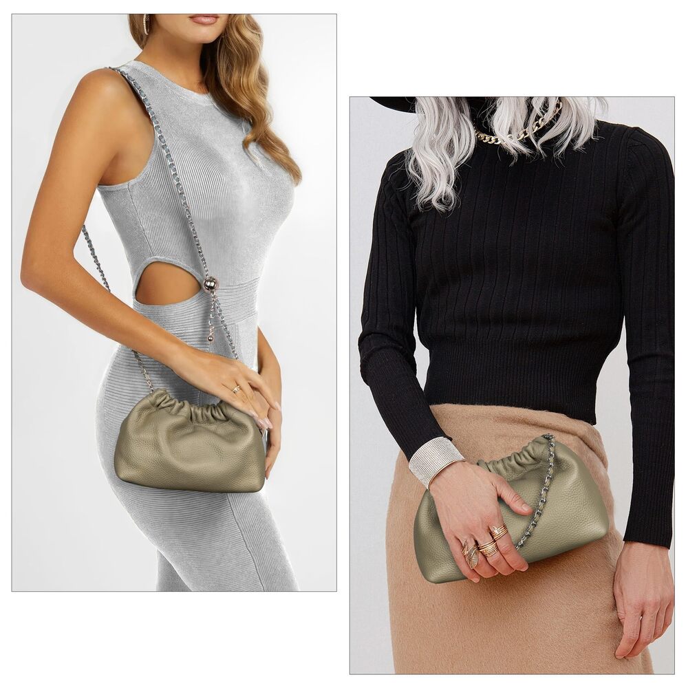 8126 Trendy Dumpling Crossbody Bag - Evening Clutch Leather Hobo Cloud - Picture 3 of 7